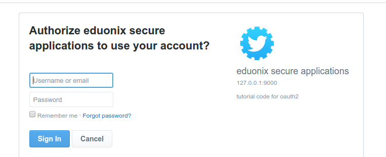 Twitter Authorisation and Grant endpoint