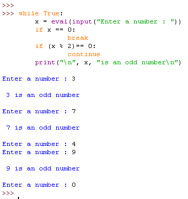 A script that illustrates the usage of break and continue statements