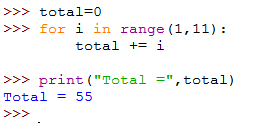 A script that uses the for loop to add numbers from 1 to 10