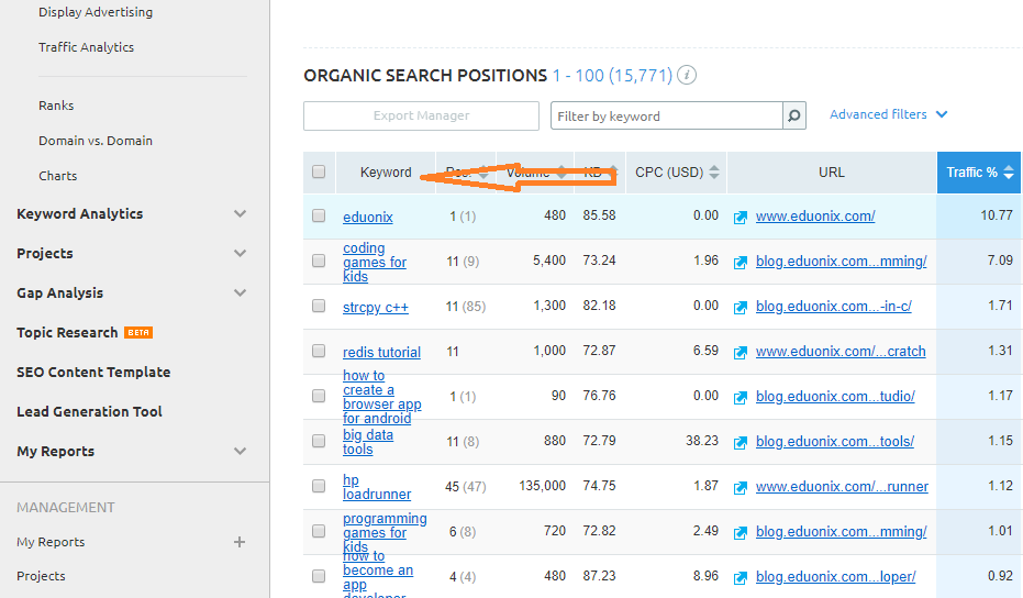 organic search position