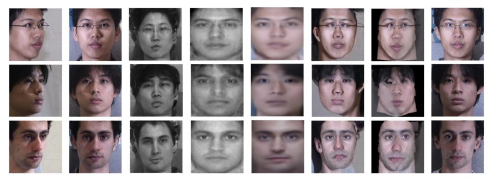 Figure 13. From the left to the right: Given partial photo, results from the GAN approach, results from other non-GAN methods, and the rightmost column constitutes he ground truth