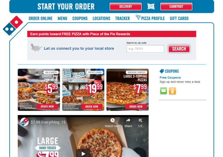 Dominos Pizza Website