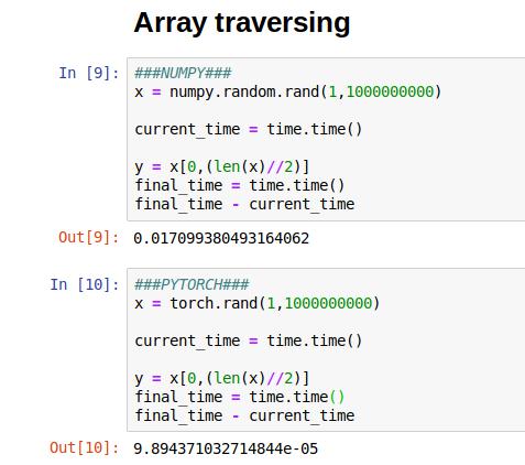 Speed test for basic array computations. PyTorch (Bottom) and NumPy (Top) - 7