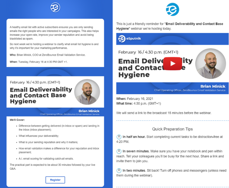 Examples of B2B webinar invitation & reminder
